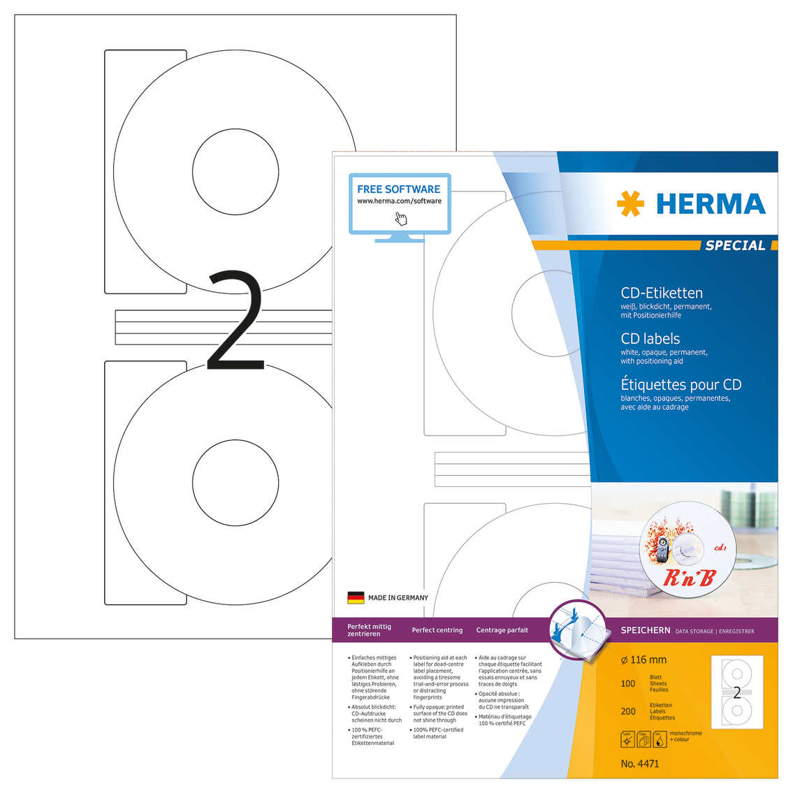 Herma #4471 光碟標籤 A4, 116mm(只限現貨發售)