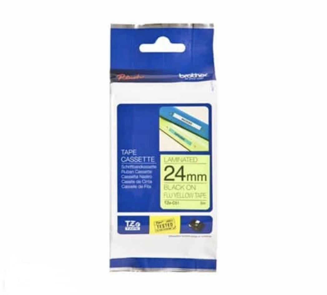 Brother #TZe-C51 特強过胶保护层标签带, 螢光黃底黑字 (24mm) **