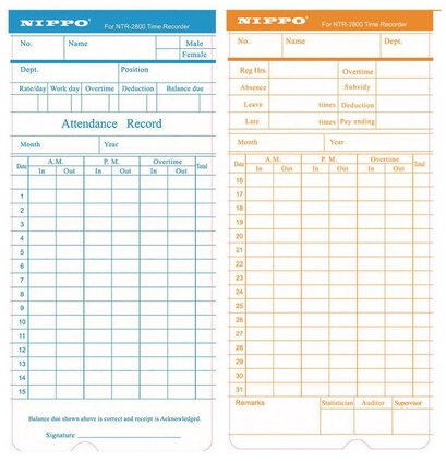 NIPPO Time Card NTR-2800 工咭