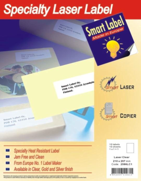 鐳射透明膠質標籤 Smart Label - Clear Laser Clear 多款型號/尺寸